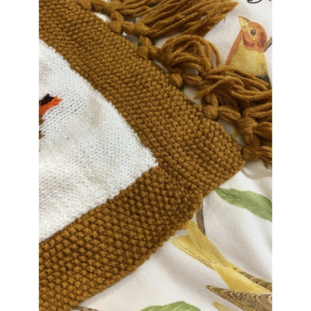 Hand-made Vintage Knitted Fall Colors Maple Leaf  Afghan Throw 65
